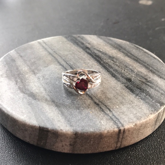 Kay Jewelers Silver and Red Trillion-Cut Ring - Picture 3 of 5